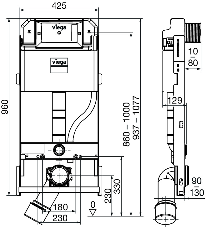 Viega WC-Modul Prevista Dry Plus 8515 BH: 937-1077