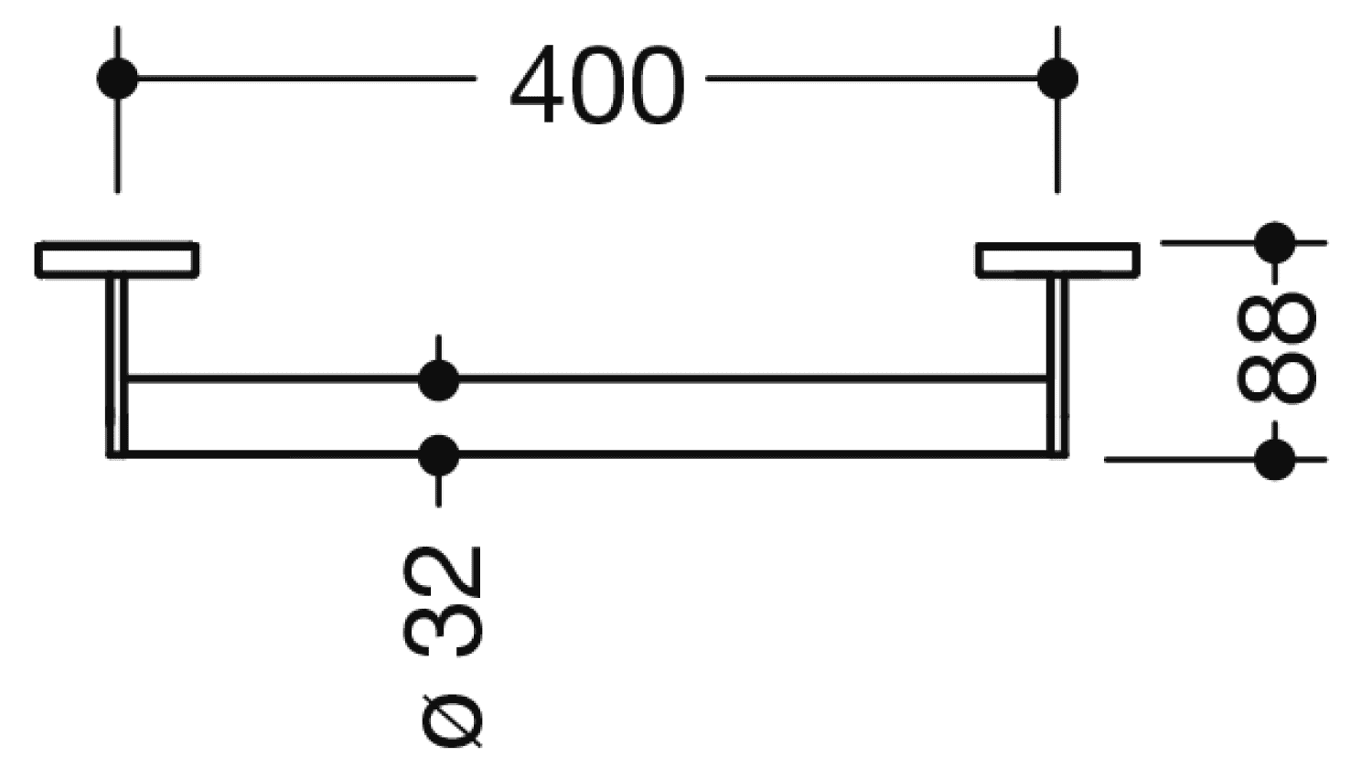 HEWI Haltegriff, d:32, L:400mm, plvb dgrau tiefmatt