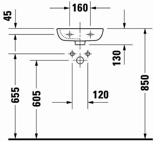 DU Handwaschbecken D-Code 360 mm mit ÜL, mit HLB, HL rechts, weiß