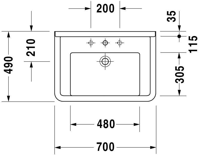 DU Möbelwaschtisch Starck 3 700 mm mit ÜL, mit HLB, 1 HL, weiß