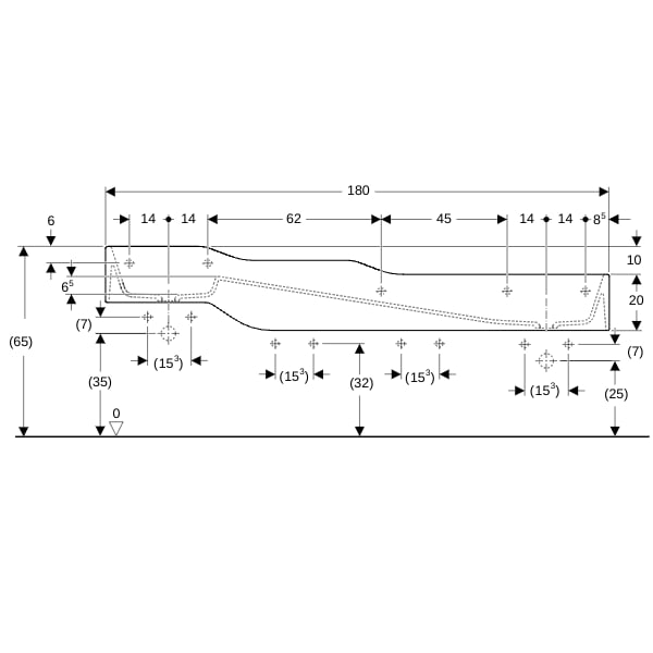 Geberit Bambini Spiel/Waschlandschaft B:180cm 4 Waschpl., tieferes B re, o. Hl., weiß