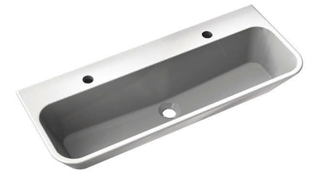 HEWI Doppelwaschtisch/Waschrinne, B:900mm, T:350mm, 2HL, weiß a.