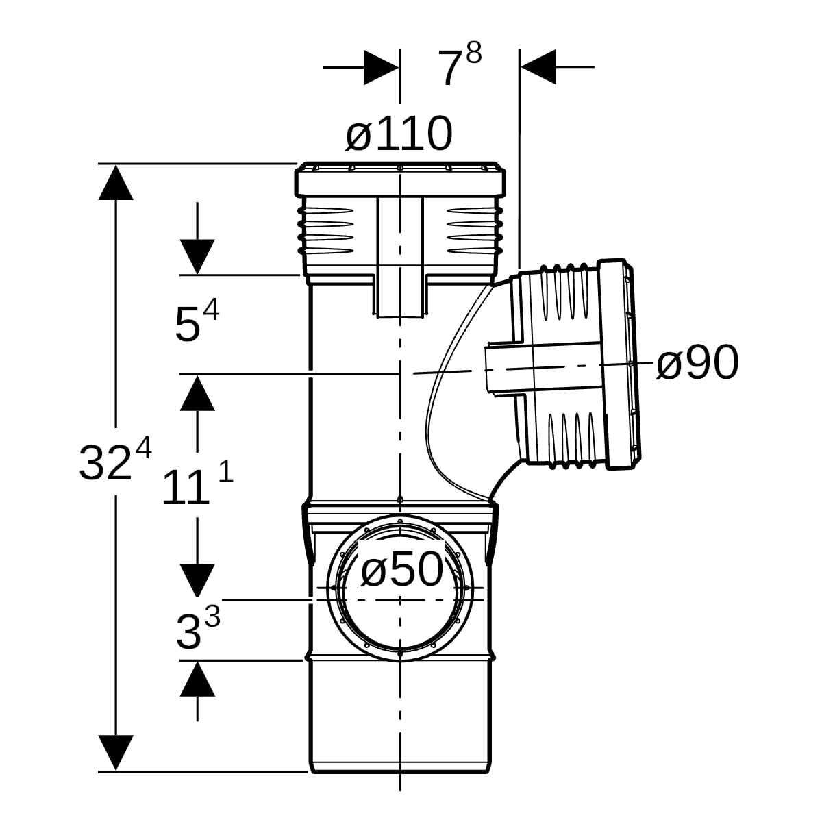 Geberit Silent-PP Kombiabzweig 87,5Gr links d110/90/50