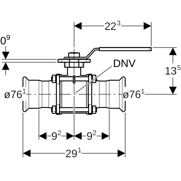 Geberit Mapress Kugelhahn NPW, mit Bet.-Hebel geflanscht d76,1