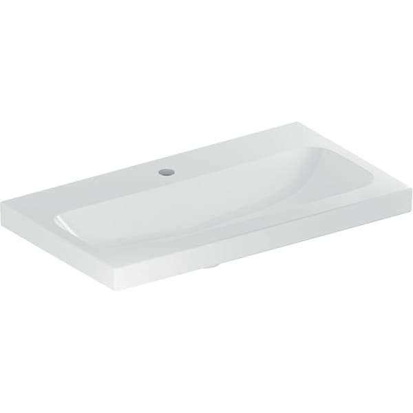Geberit iCon Light WT 75x42cm, verk. Ausld. mit Hahnloch, ohne Überlauf, weiß