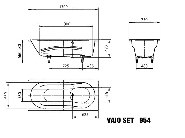 KA BW VAIO SET Mod.954,1700x750mm, alpinweiß