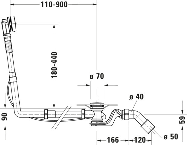DU Ab- und Überlaufgarnitur Quadroval Drehgriff,Flexschlauch,BZL 1100mm,chrom