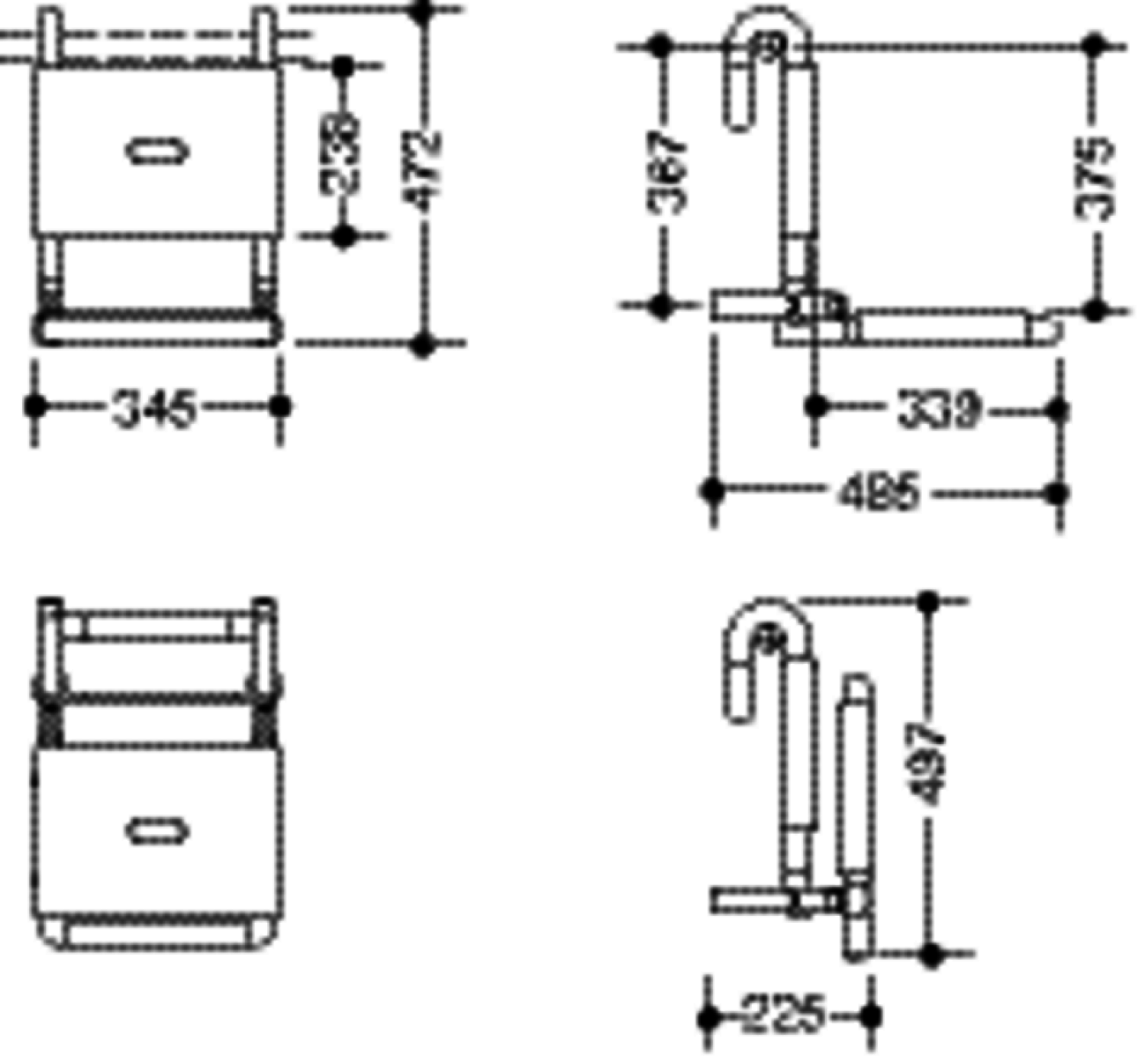 HEWI Einhängesitz, klappbar B=345mm,T=485mm,H=472mm anthrazitgrau