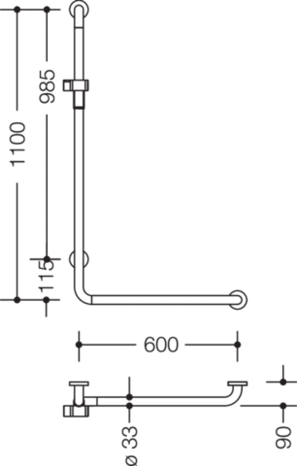 HEWI Winkelgriff m.Br.H.Stg.Ser 805, re, d:33mm, AM1:1100, W1:600 reinweiß