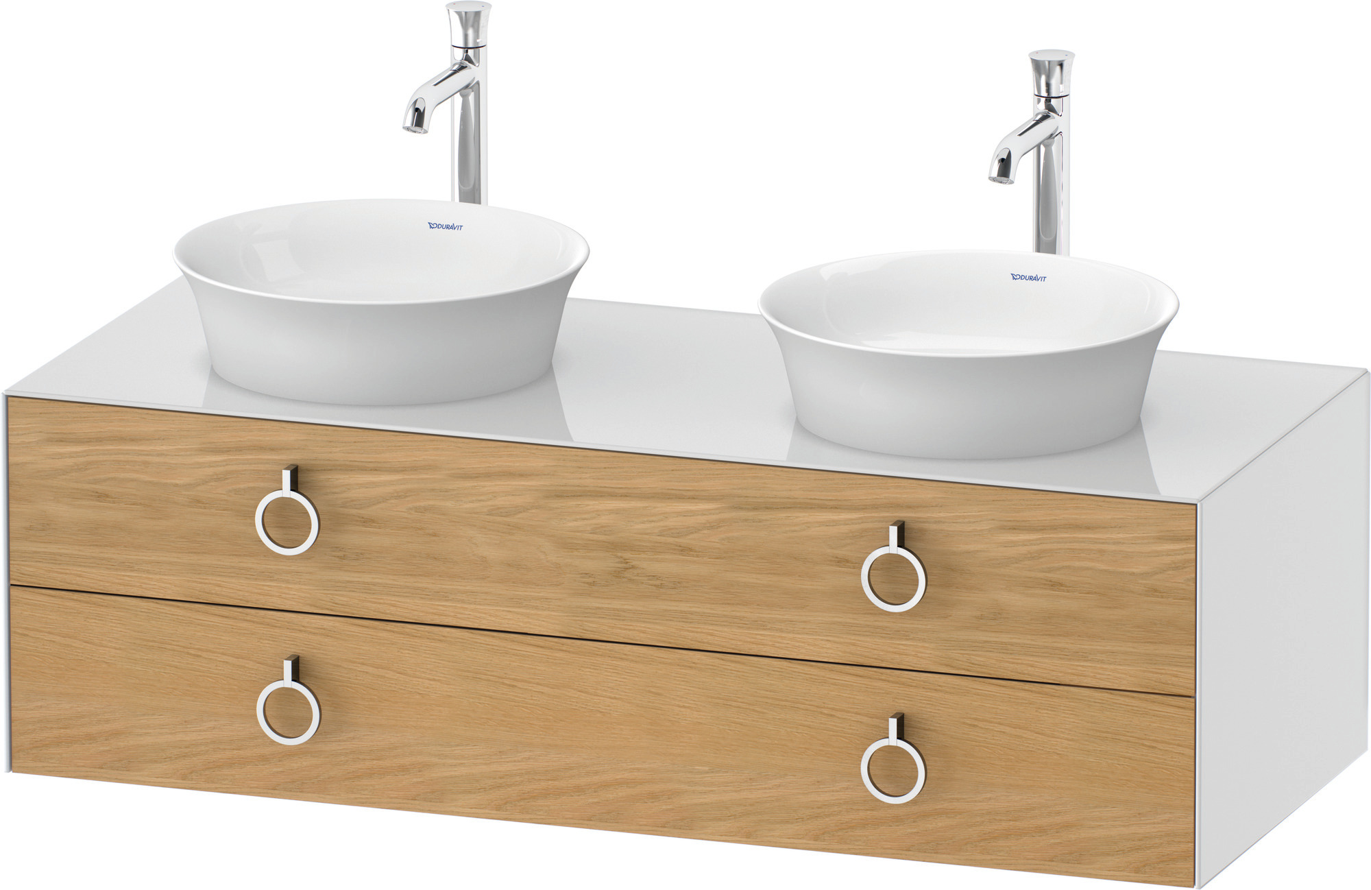 Duravit WTU wandh.White Tulip,2Schk.,m.Griff Aus.b,408x1300x550,Eiche N.M./Weiß HGL