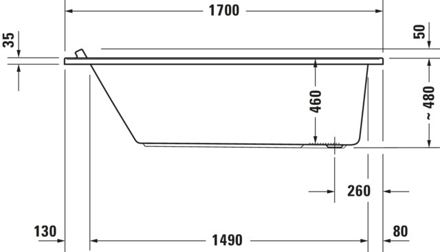 DU Starck Badewanne 1700x800 Einbau Rückenschr.1 Variabel, Weiß