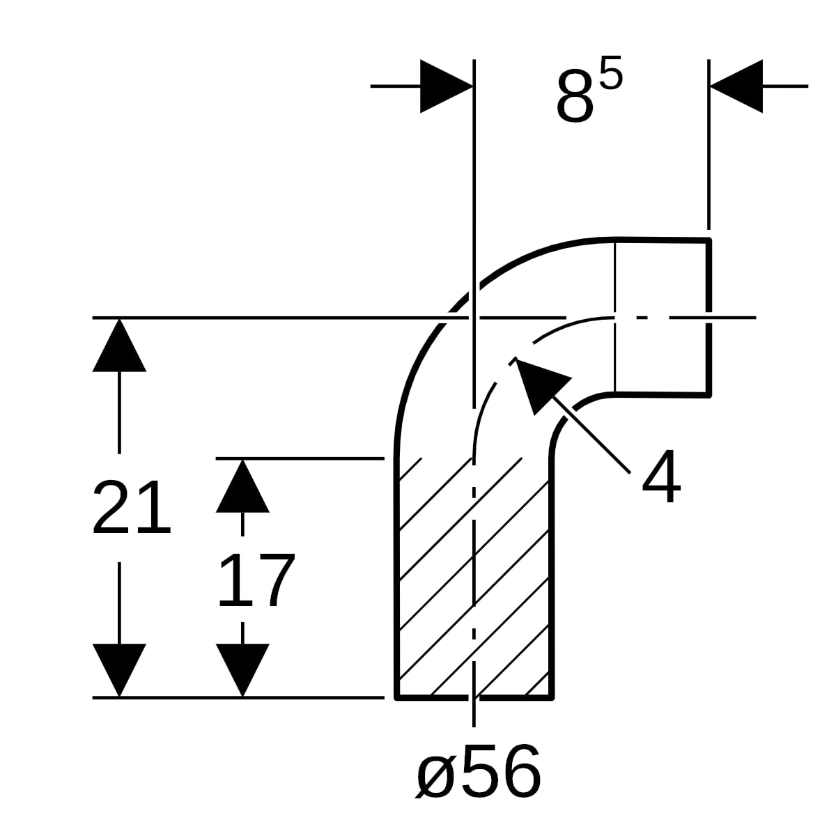 Geberit PE Bogen 88,5Gr mit langem Schenkel d56