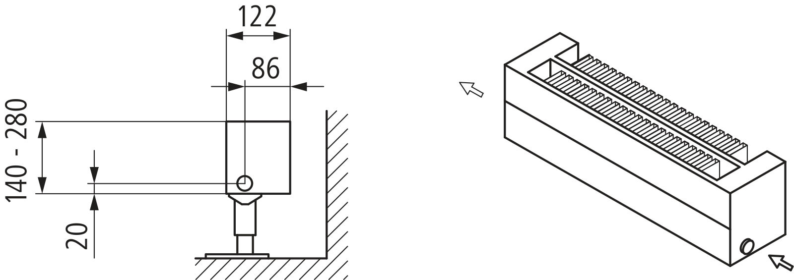 Kermi Konvektor Typ22 BH70x122x3600mm QN1458, weiß, 6bar, m. Abd, AB 14