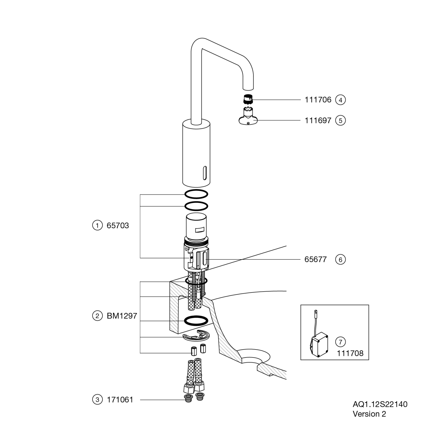 HEWI SENSORIC Waschtischarmatur elektr., verchr, Rundrohr, Batteriebetrieb