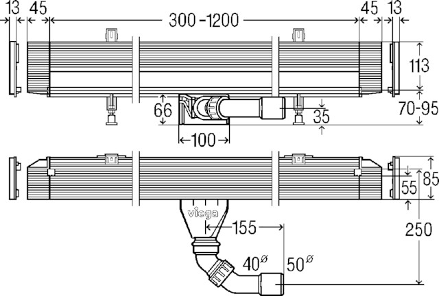 Viega Wandablauf Advantix Vario 4968.10 in 300-1200mm Kunststoff