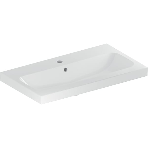 Geberit iCon Light WT 75x42cm, verk. Ausld. mit Hahnloch, mit Ül., weiß, KeraTect