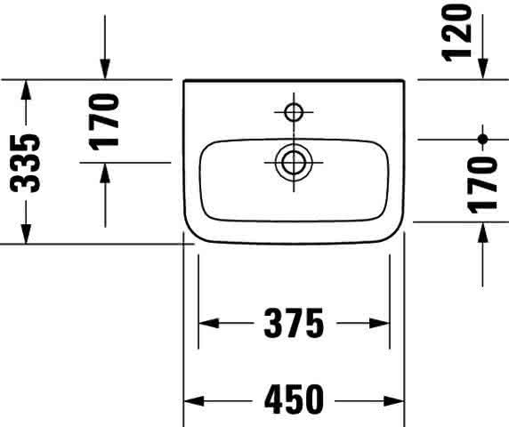 DU Handwaschbecken DuraStyle 450 mm ohne ÜL, mit HLB, 1 HL, weiß