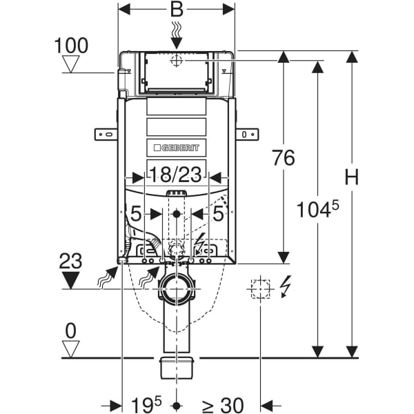 Geberit Kombifix Element für WWC, 108 cm mit Sigma UP-SPK 12 cm, (DuoFresh)