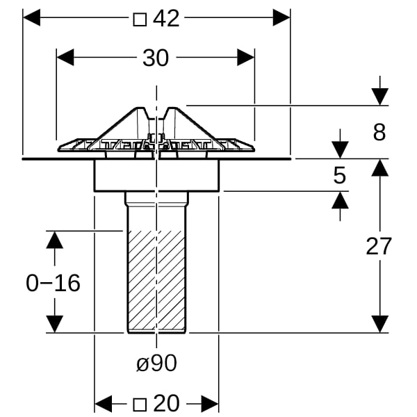Geberit Pluvia Dachwassereinl. m.Anschl.Blech Laubfang aus Aluminiumguss, 25l/s