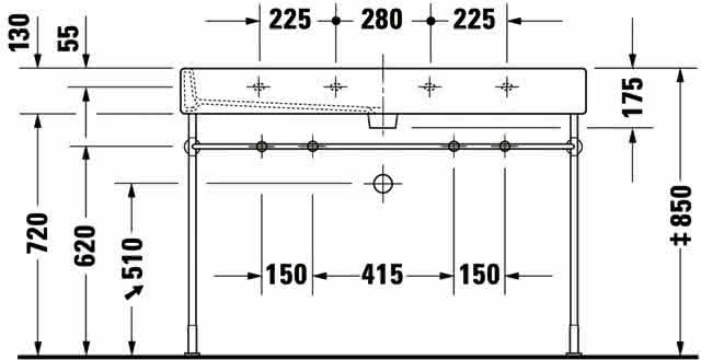 DU Waschtisch Vero 1200 mm m.ÜL, m.HLB, 2 HL, 1 Becken, weiß