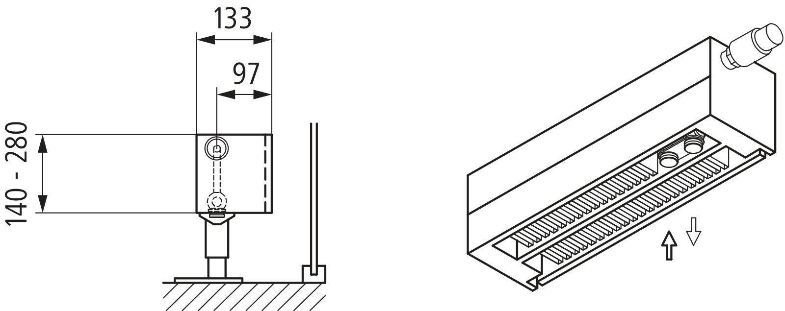 Kermi V-Kon S Typ22 BH210x133x2000mm QN1868,RAL9016,6 bar,m.Abd,Vent. re
