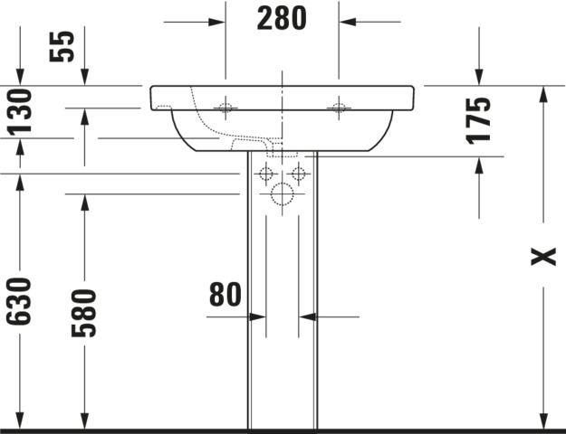 Duravit Möbelwaschtisch D-Code 650 mm mit ÜL, mit HLB, 1 HL, weiß