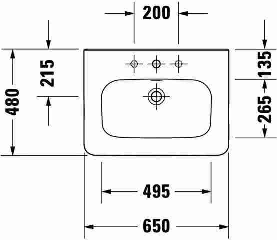 DU Möbelwaschtisch DuraStyle 650 mm mit ÜL, mit HLB, 1 HL, weiß