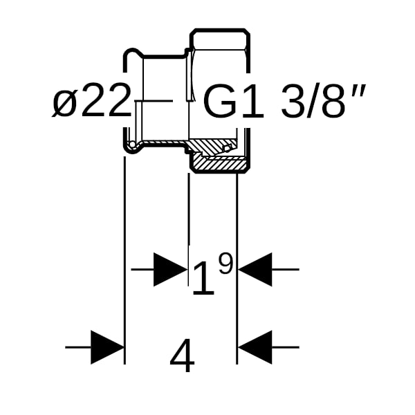 Geberit Mapress Kupfer Übergang mit ÜM (Gas) konisch dichtend Ms d22-G1 3/8