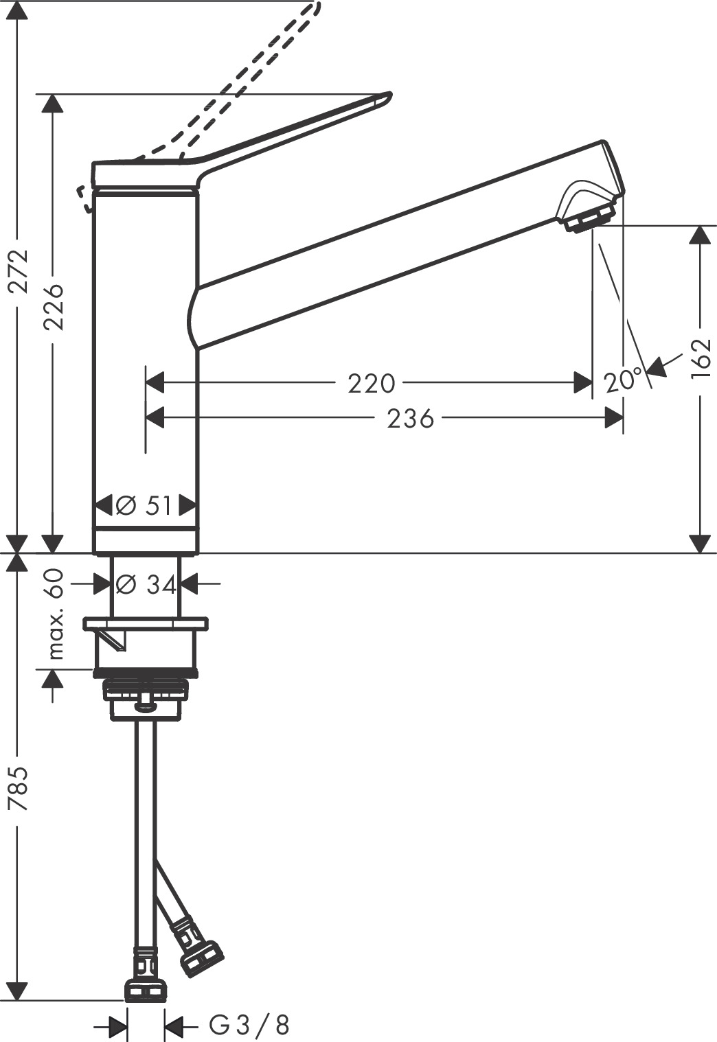 Hansgrohe Spültischmischer 160 Zesis M33 Vorfenster 1jet chrom
