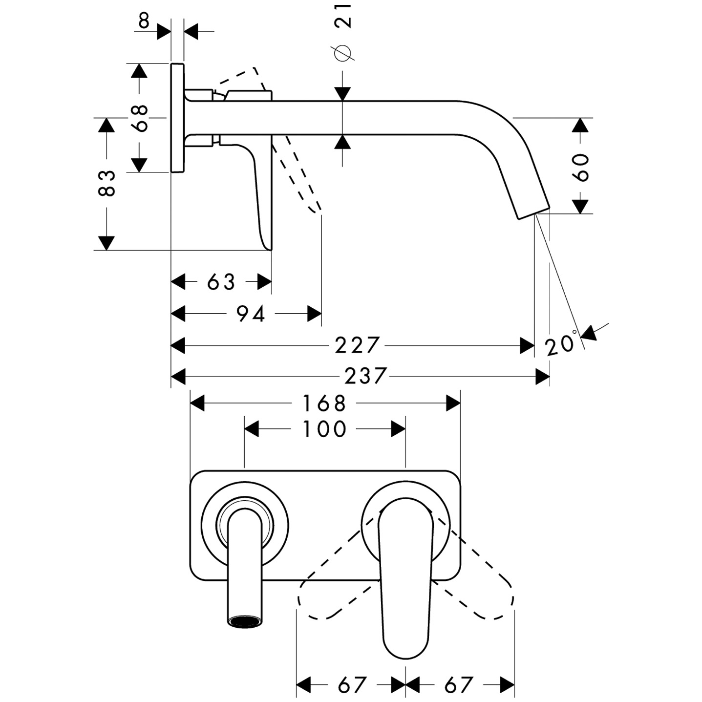 Hansgrohe Waschtischmischer UP Axor Citterio M F-Set langer Auslauf mit Platte BRG