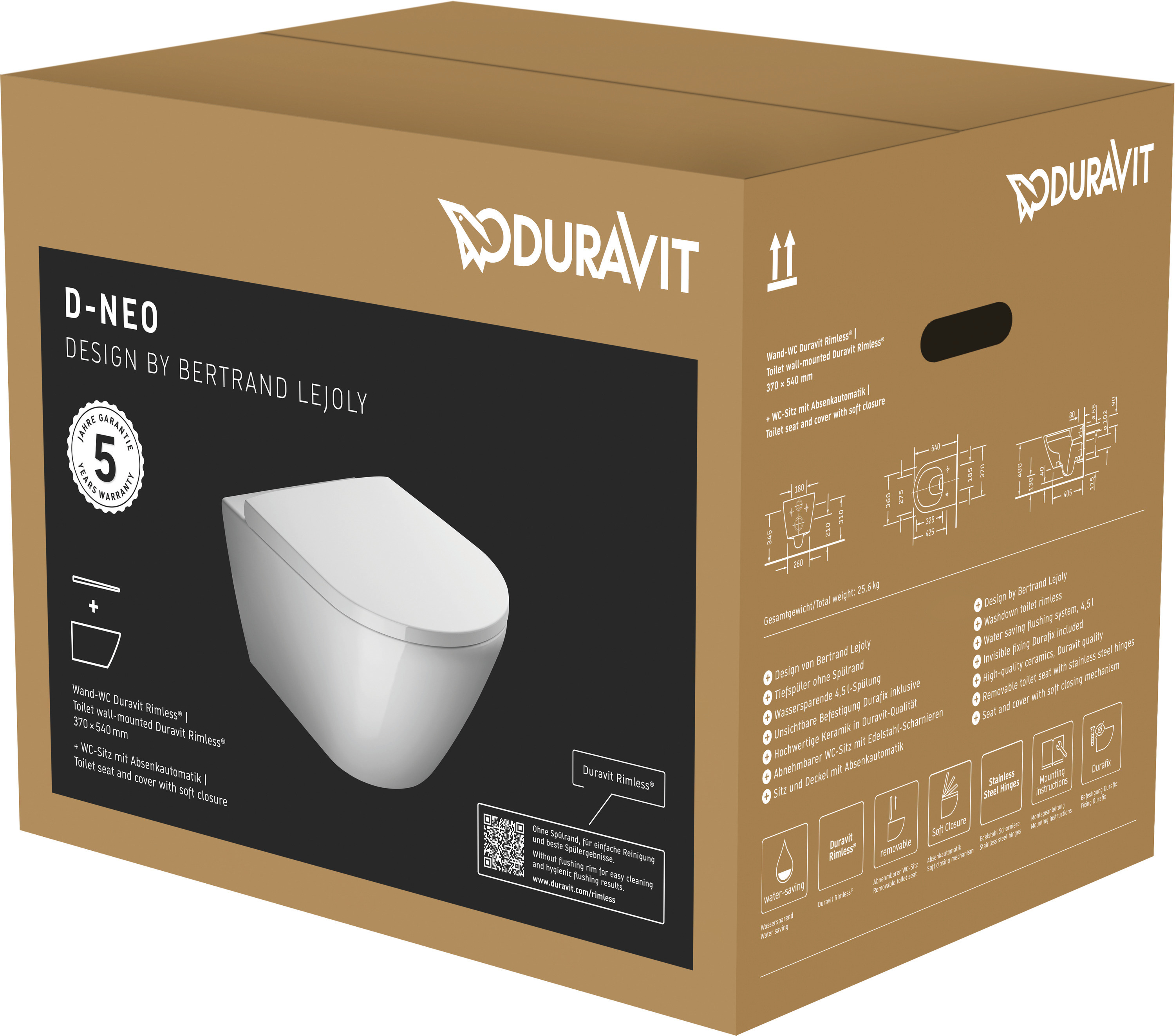 DU Wand-WC Set 540 mm D-Neo Weiß,TS rim.,WC-Sitz m.Absenkaut.,inkl.Durafix