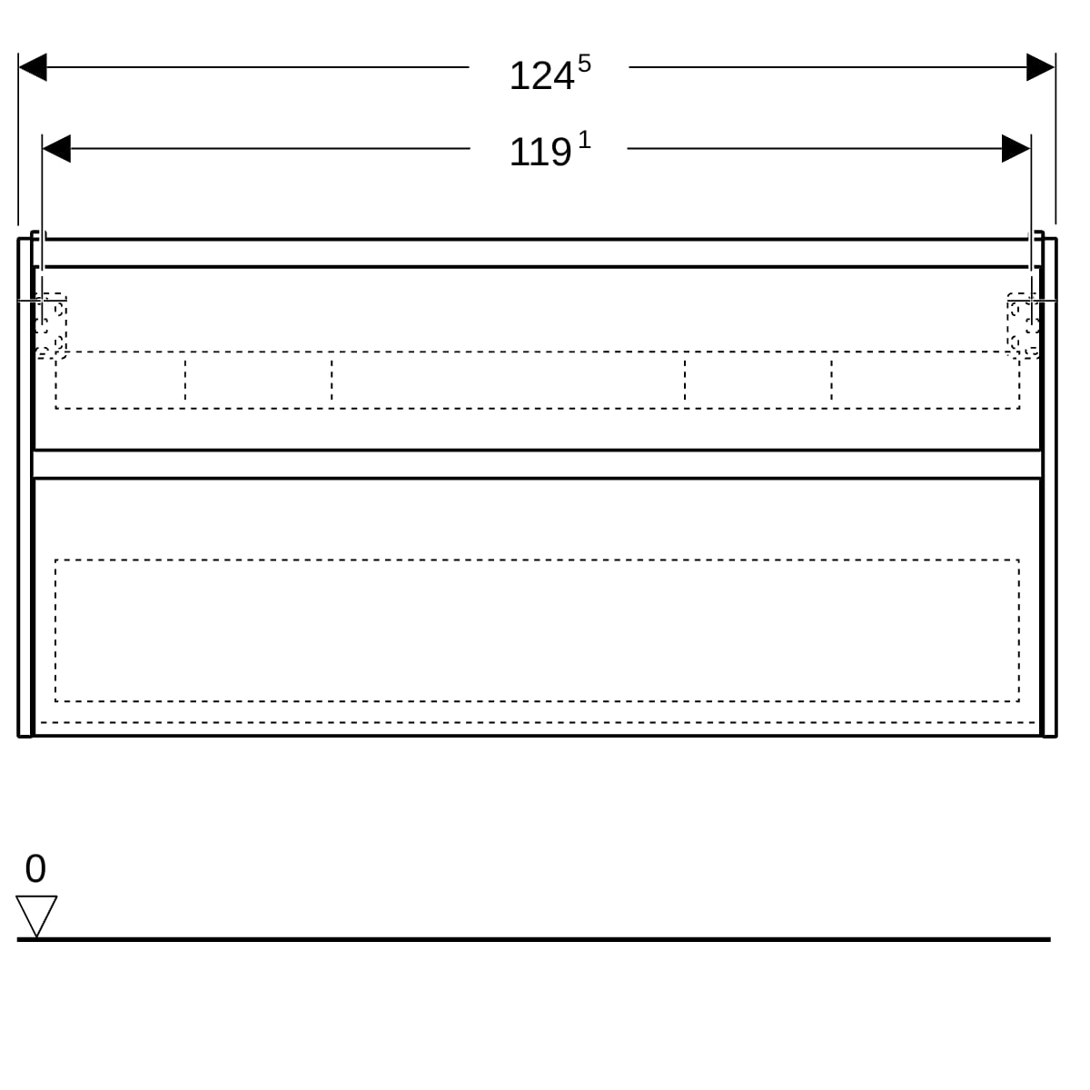 Geberit Renova Plan US f. DWT, m.2 Schubladen 124,5x60,6x44,6cm, sandgrau/l. seidenm.