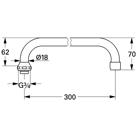 GROHE U-Auslauf 13034 Ausladung 301mm für Küchen-Wandbatterien, 1/2'' chrom