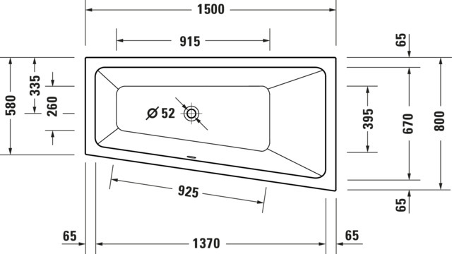 Duravit No.1 Whirlwanne Duravit 1500x800mm Einbau R., 1 Rückens.,Trapezför., Weiß