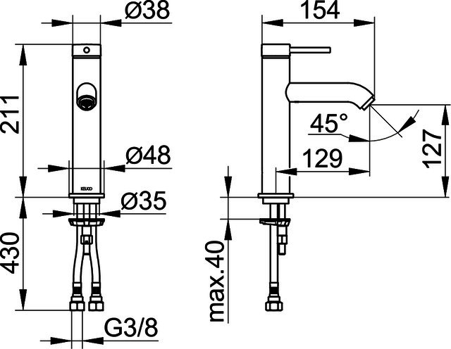 KEUCO EHM-WT-Mischer 130 IXMO 59501, o.Zug.-Ablgrt. Soft, Rosette rd. sw-matt