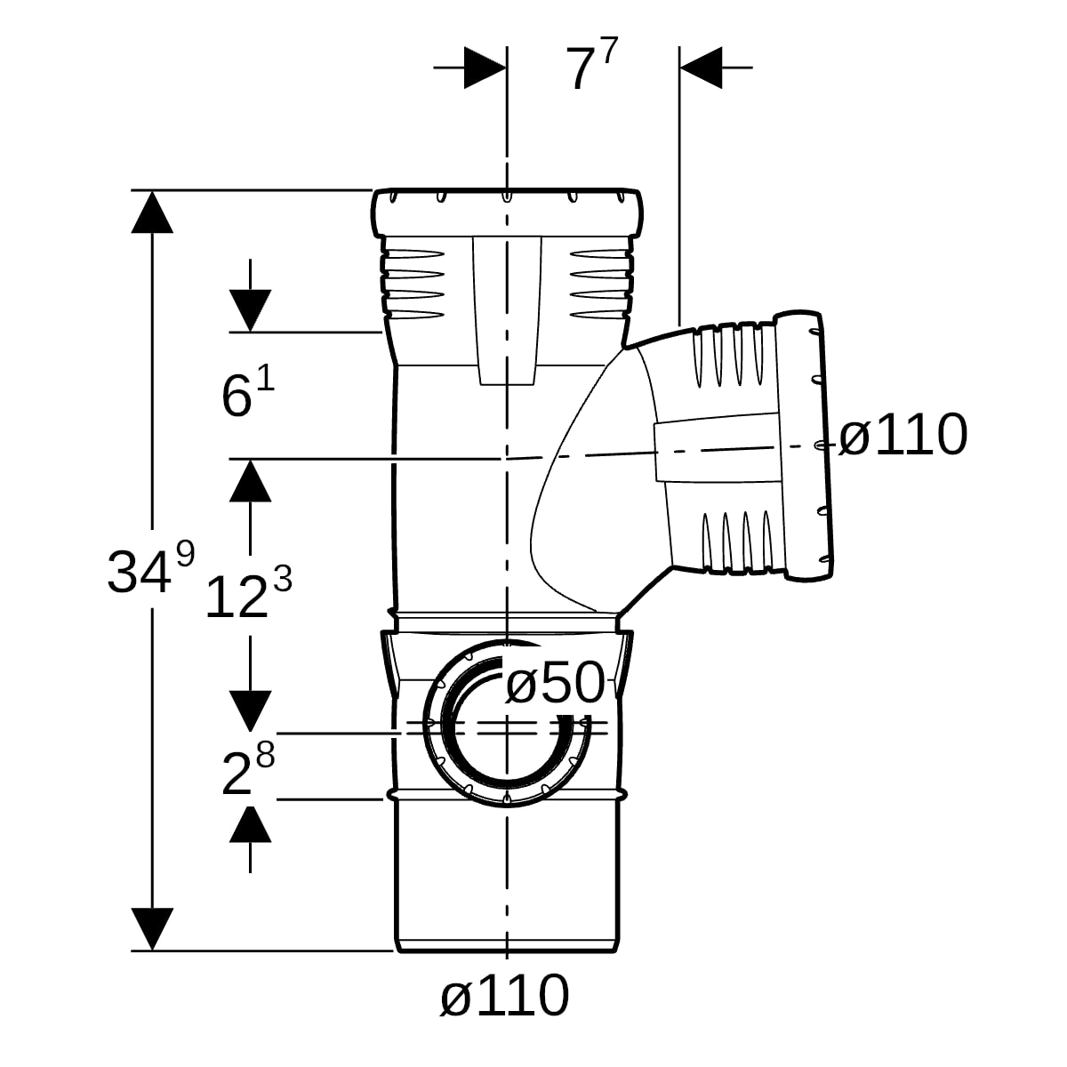 Geberit Silent-Pro Kombibogeneckabzweig 87,5Gr d110/110/50 links