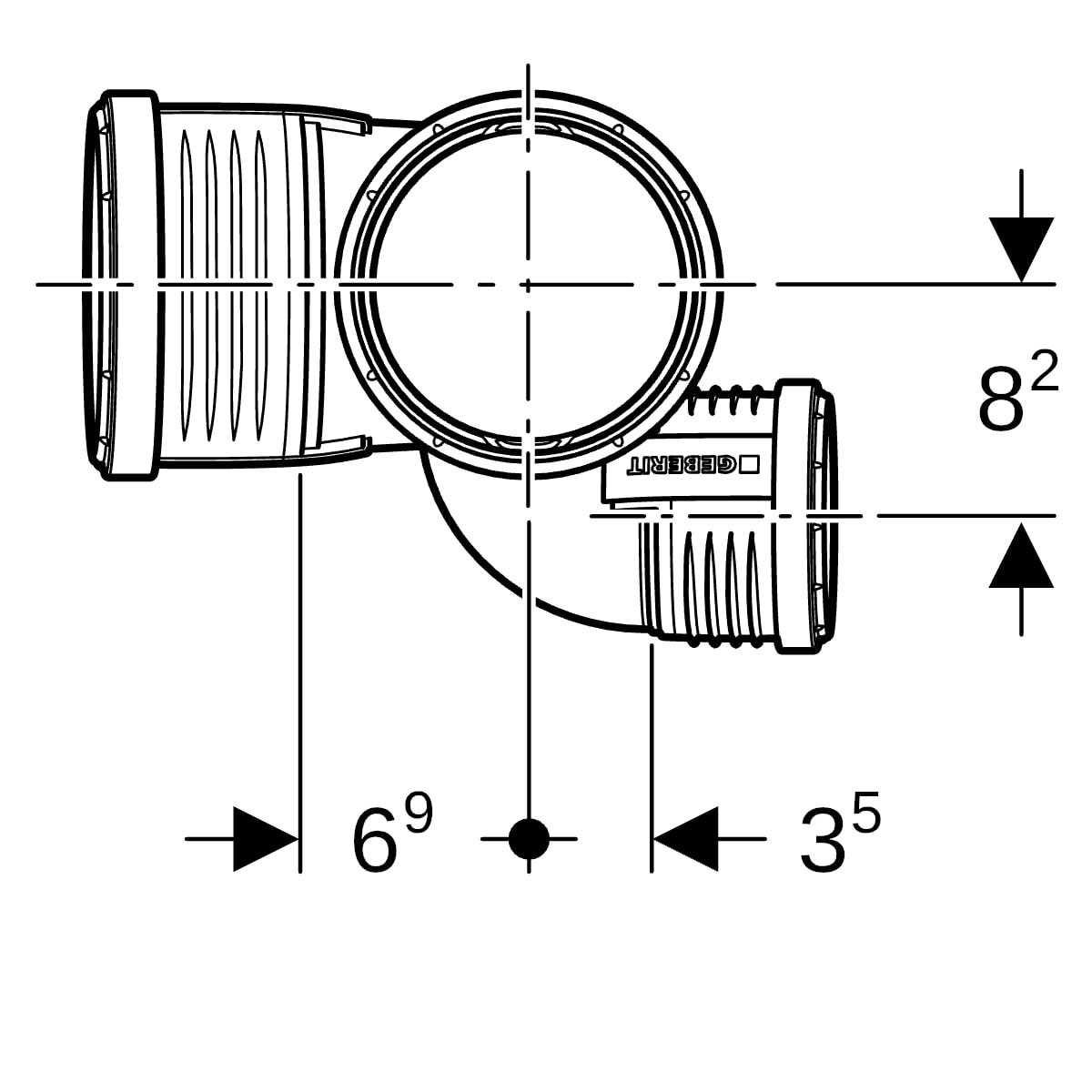 Geberit Silent-PP Schachtbogenabzweig 87,5Gr links d90/75/90