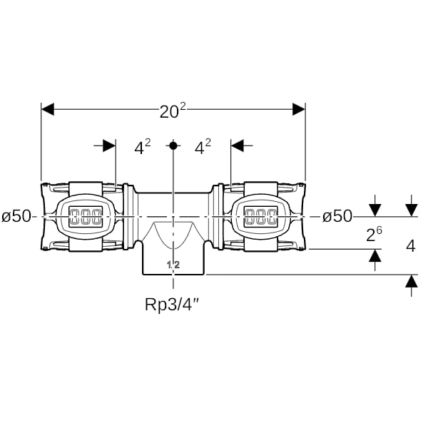 Geberit FlowFit T-Stück mit Innengewinde Rg+ d50-Rp3/4-50