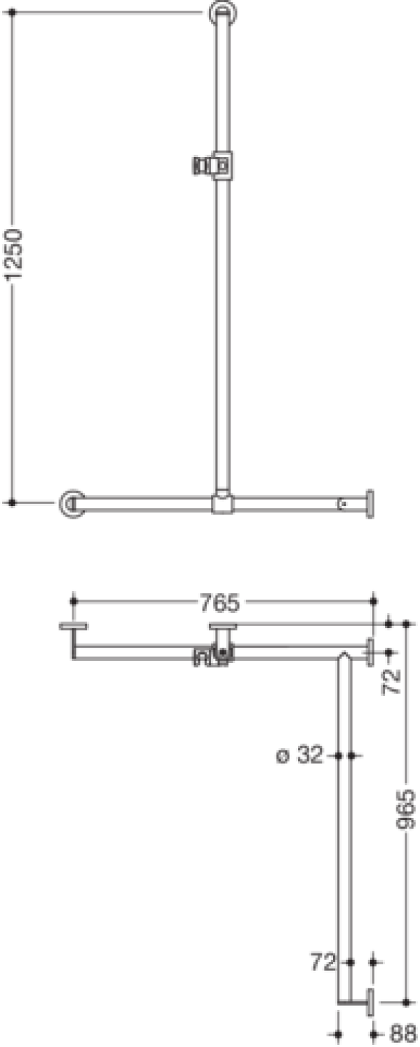 HEWI DUHA,d:32,re,A1:1250,W1:765,W2: 965,plvb,Br.H.Kst. weiß tiefmatt