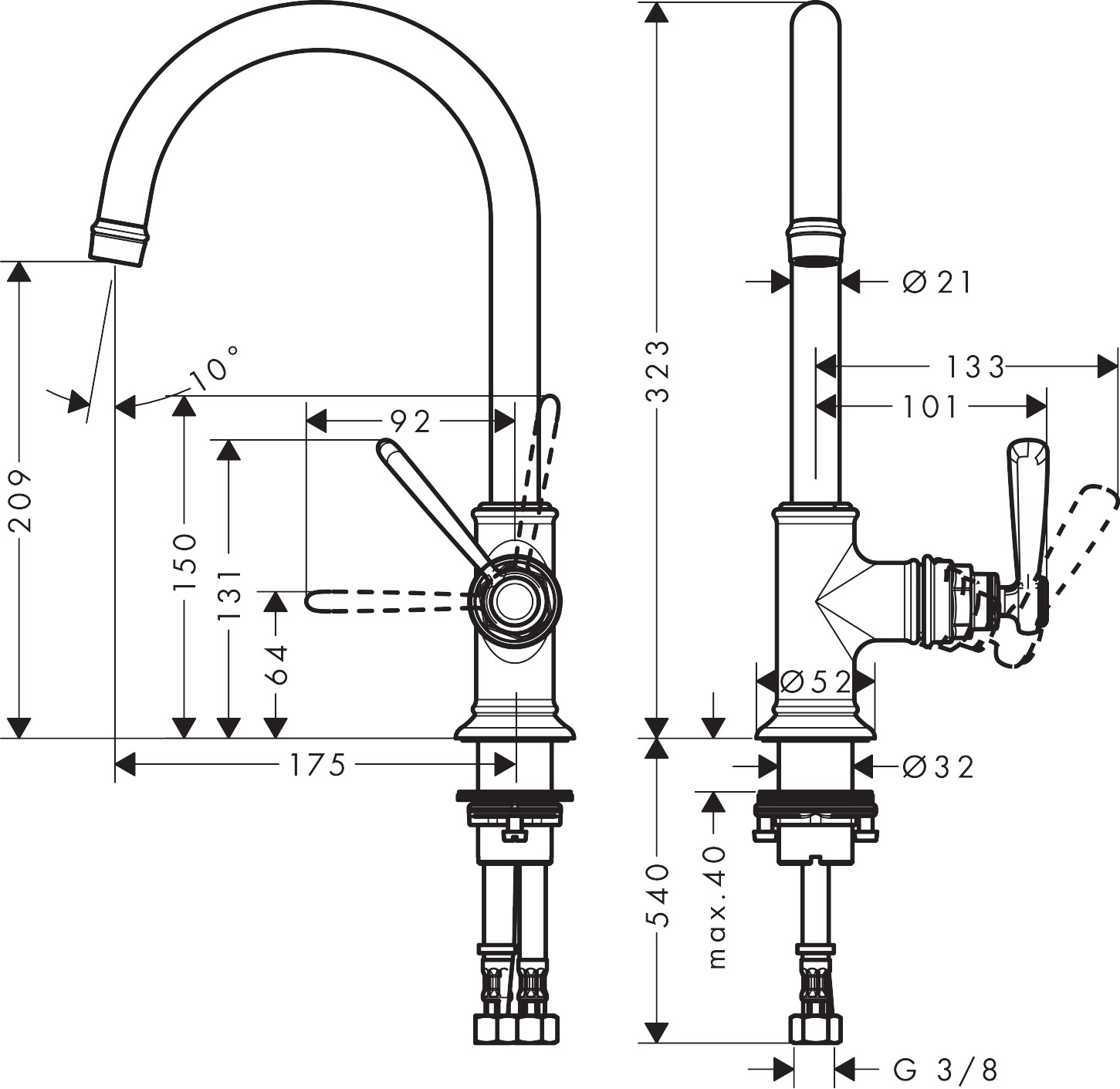Hansgrohe Waschtischmischer 210 Axor Montreux ohne Ablaufgarnitur BBR
