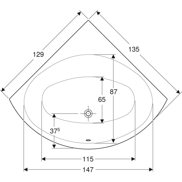 Geberit Renova Eckbadewanne 135x43,5x135 cm weiß