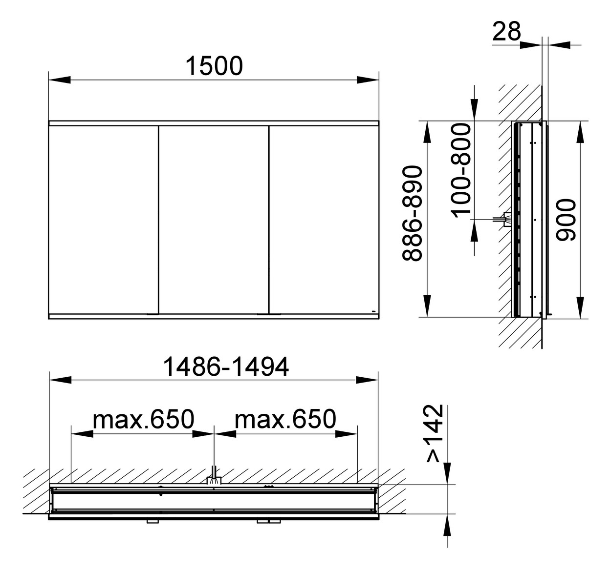 KEUCO Royal Modular 2.0 SPS, bel. 80031, Einb,2Steckd,sb-elox,1500x900x160mm