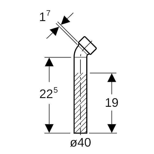 Geberit Anschlussbogen 45Gr mit Quetschverschraubung d40