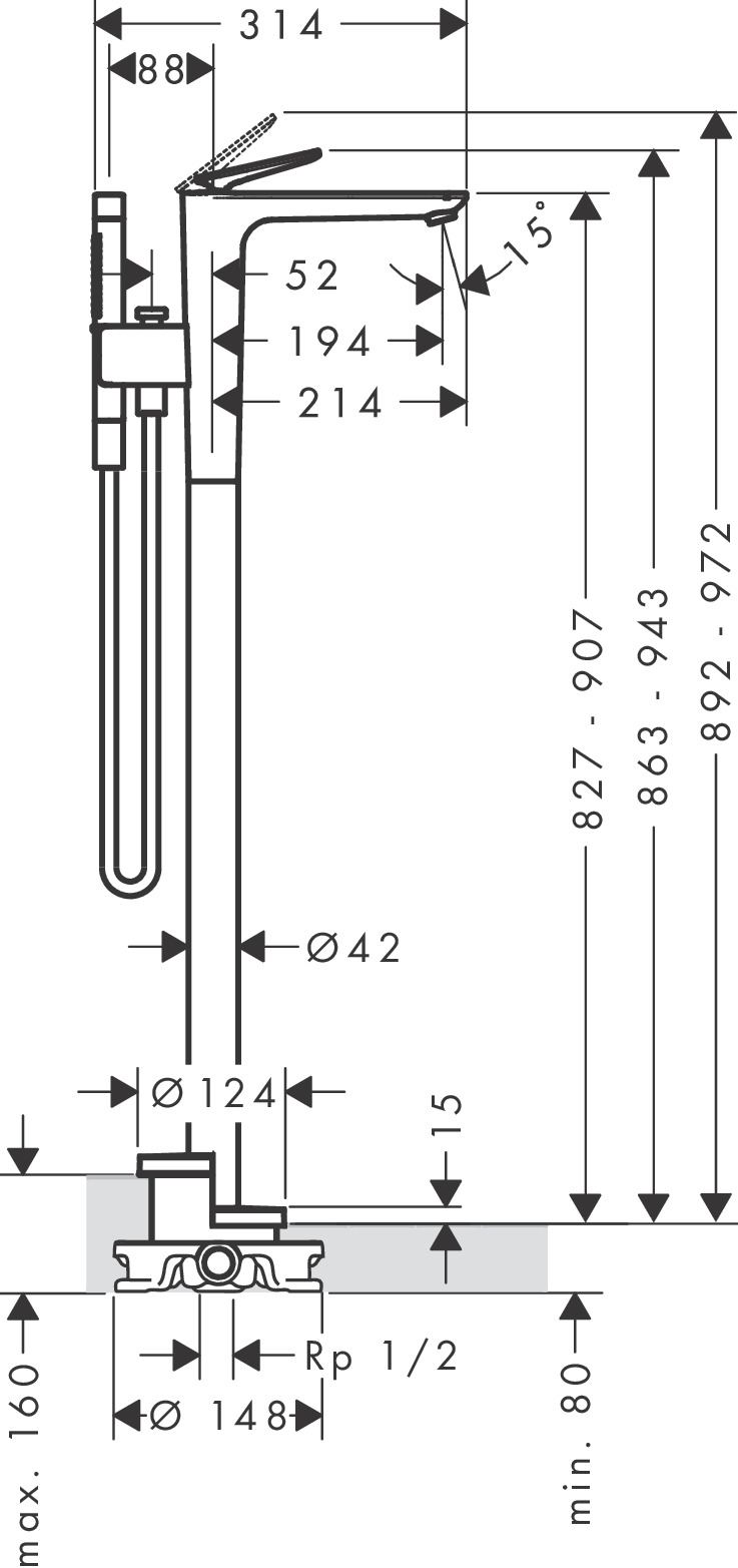 Hansgrohe Wannenmischer Bodenstehend Axor Citterio C Cubic cut BB