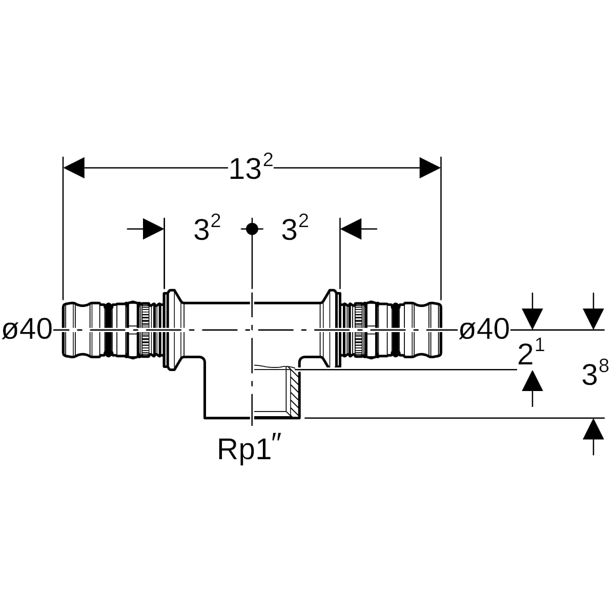 Geberit Mepla T-Stück mit IG Rg d40-Rp1-40