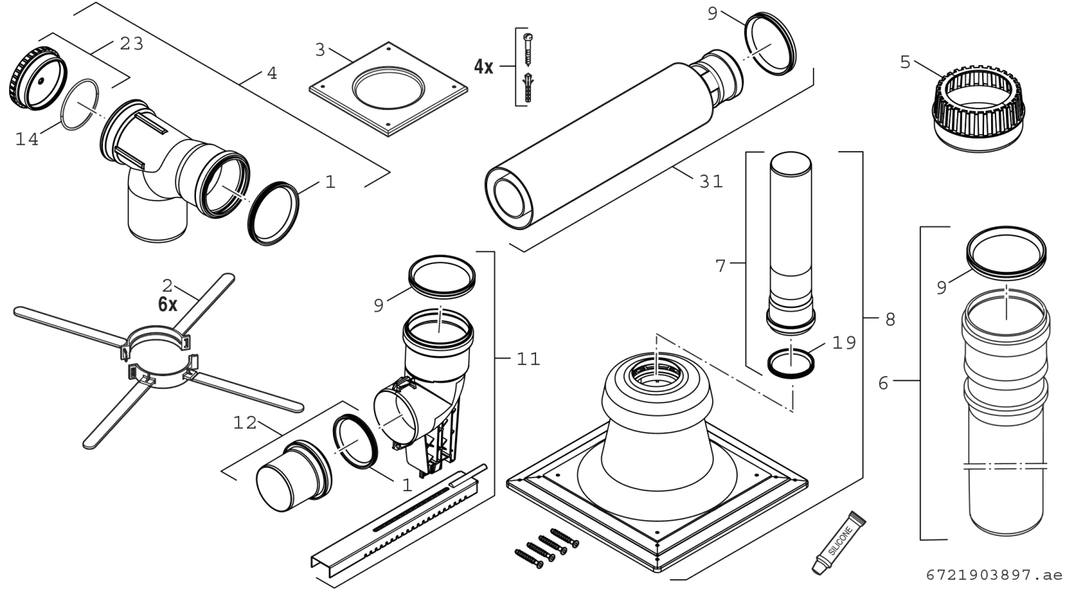 BOSCH Abgaszubehör FC-Set80-B53 (oben) Grundbausatz B53, Edelstahl, d:80mm