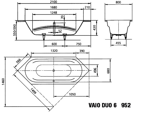 KA BW VAIO DUO 6 Mod.952,2100x800mm, alpinweiß matt