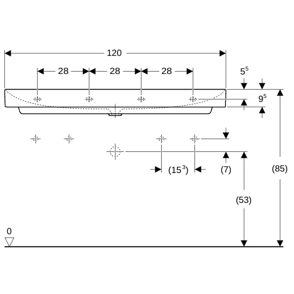 Geberit ONE Waschtisch 120x48 cm 2 Hl., o. Ül., weiß, KeraTect