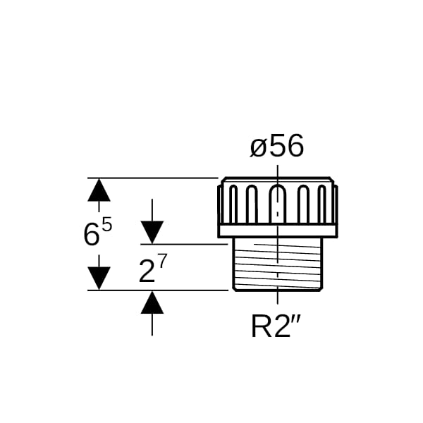 Geberit PE Übergangsstutzen mit Aussengewinde und Quetschverschraubung d56 R2