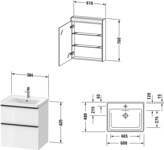 Duravit D-Neo Möbel-Set wandh. 600x480mm WT,WTU Ausz 1,SBK 1,SPS TA L,Eiche Schw.